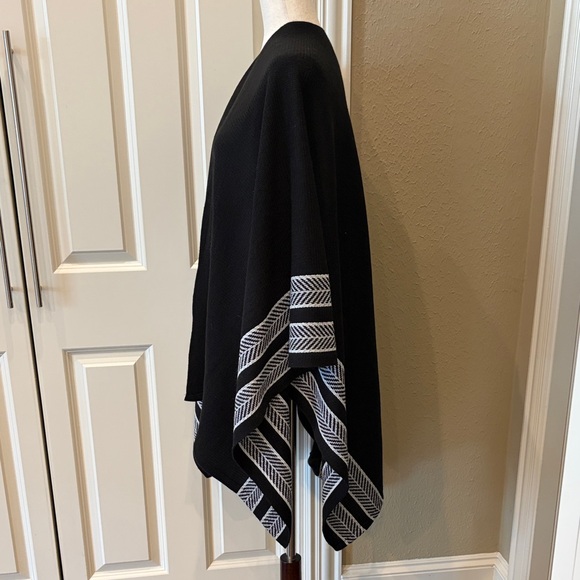 WHBM Black Shawl Cape with Chevron Stripe Detail One Size - Picture 2 of 5
